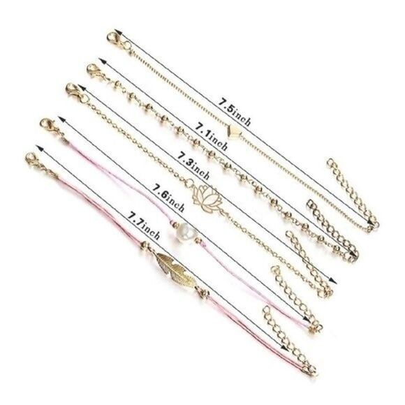 Lotus Flower Boho Beaded Charm Bracelets Set of Five - Picture 4 of 6